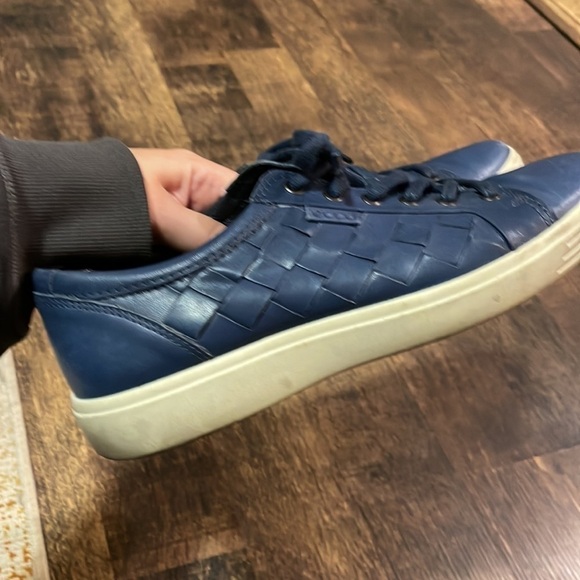 ECCO Soft 7 Woven Navy Blue Leather Sneakers Extra Width Size 9 - Picture 8 of 13